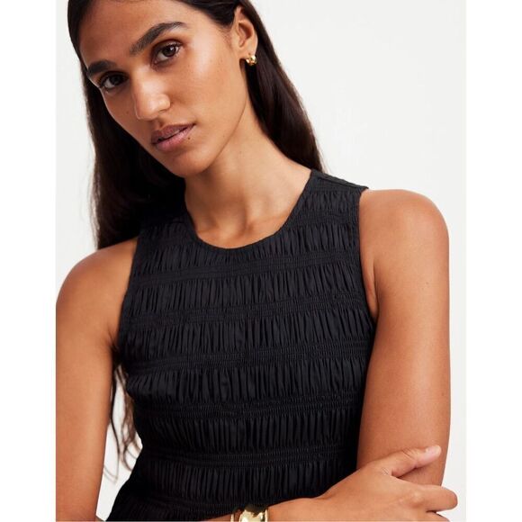 Madewell The Melody Bubble-Hem Smocked Midi Dress in Poplin True Black Size XXL - Picture 5 of 10